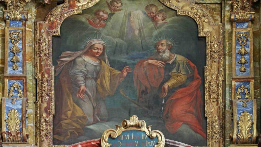 Immagine: L'arcangelo Gabriele annuncia la nascita della Madonna ai santi Gioacchino e Anna